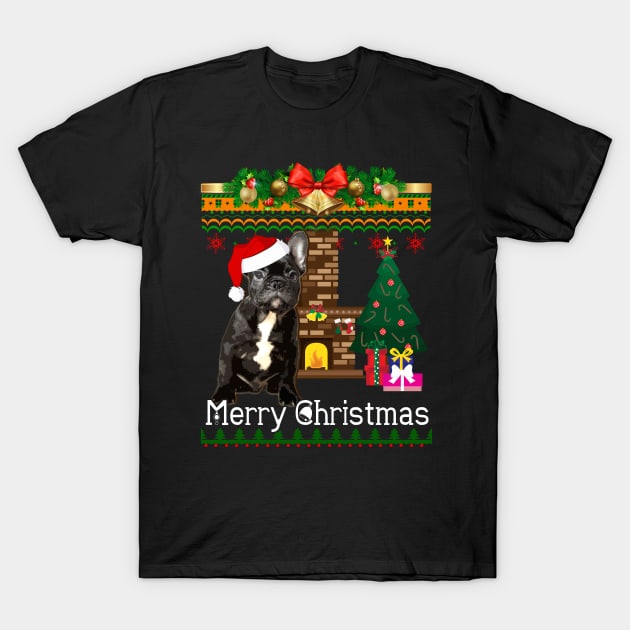 Ugly Christmas Sweater FRENCH BULLDOGS T-Shirt by LaurieAndrew